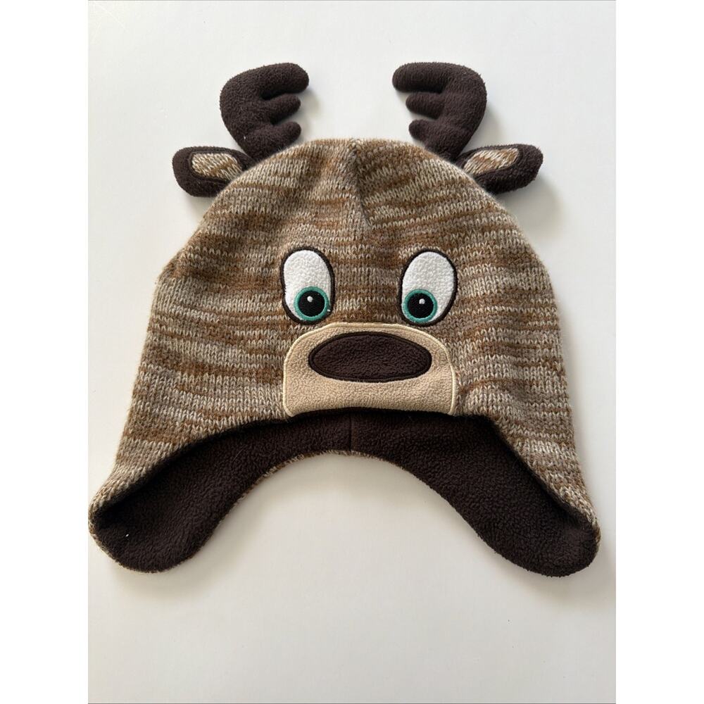Reindeer Knit Beanie Cap Hat Brown 2T-5T